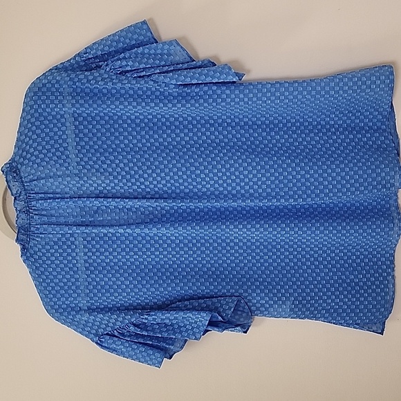 Alice + Olivia Julius Ruffle Peasant Blouse Blue Top Solid  Swiss Dot Ties  XS - Picture 15 of 17